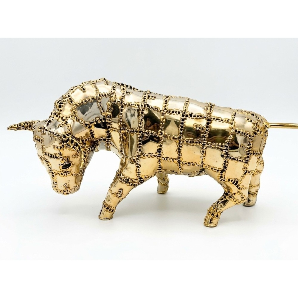 Vintage Large CowParade Mira Moo Gold Cow Bull Statue #46468 2002 Texas 13"